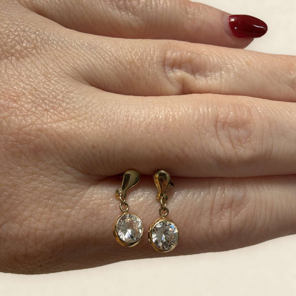 9ct Gold Bezel-Set Solitaire Drop Earrings