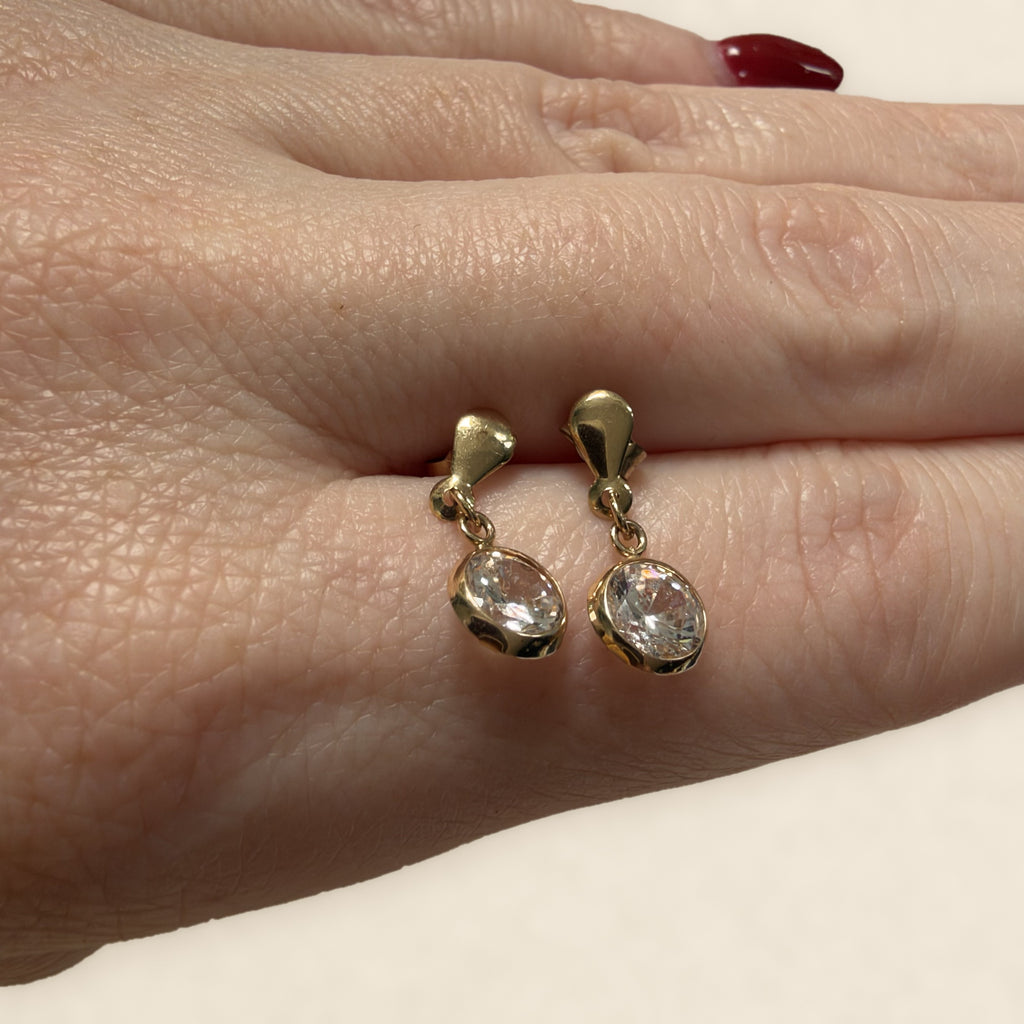 9ct Gold Bezel-Set Solitaire Drop Earrings