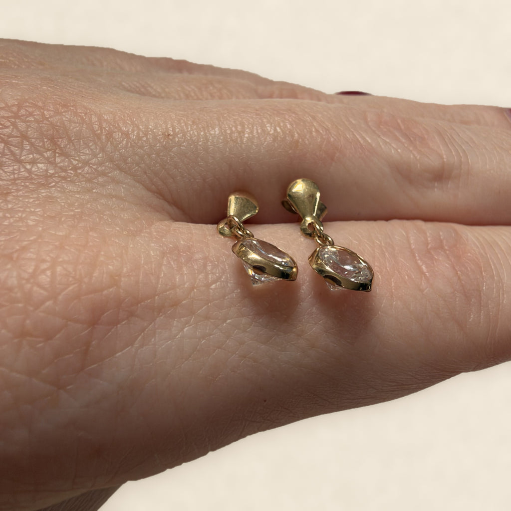 9ct Gold Bezel-Set Solitaire Drop Earrings
