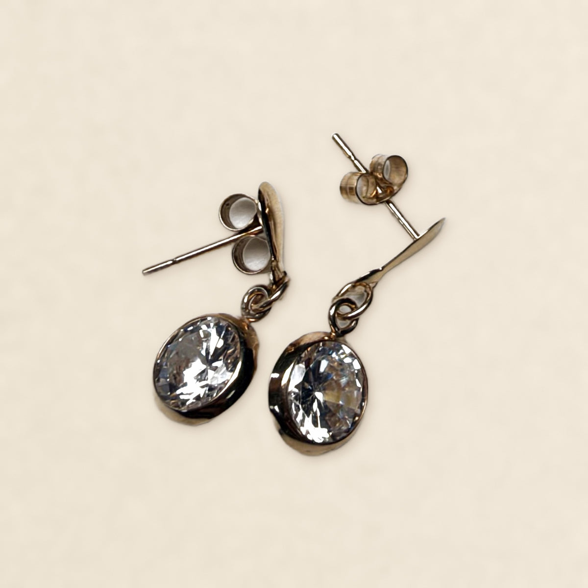 9ct Gold Bezel-Set Solitaire Drop Earrings
