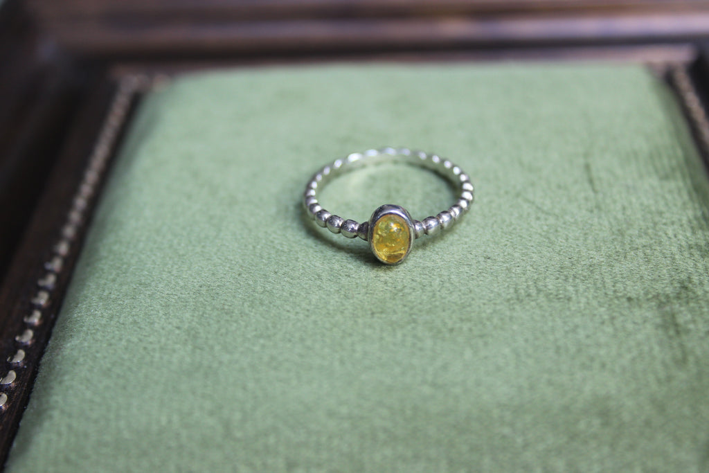 Light Amber Stone Silver Ring with Ball Band