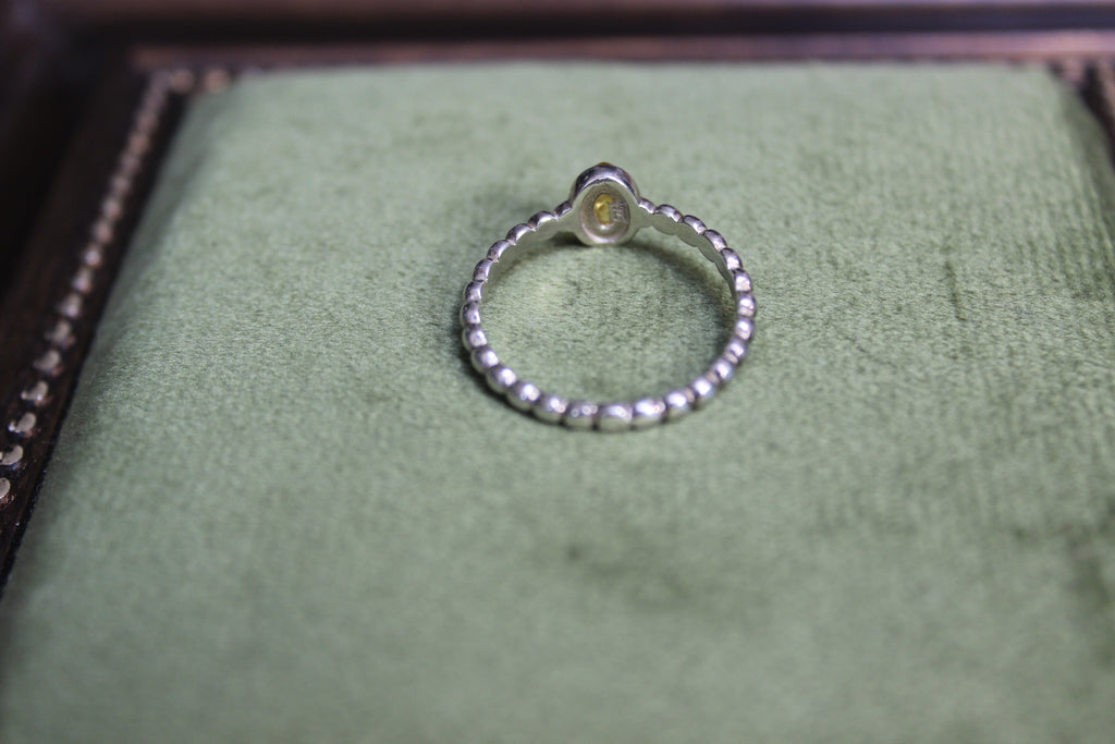 Light Amber Stone Silver Ring with Ball Band