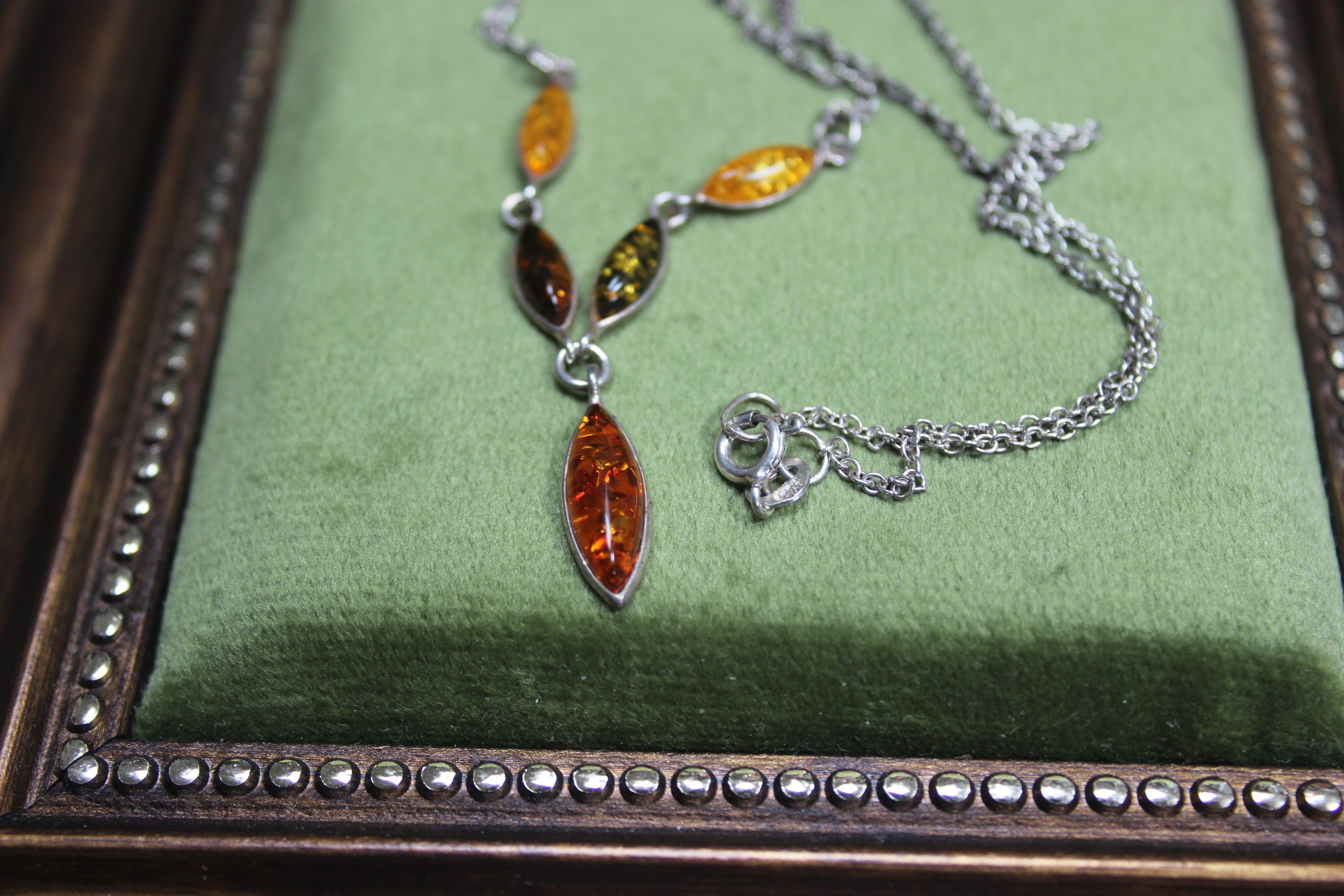 Vintage Amber and Sterling Silver Graduated Necklace
