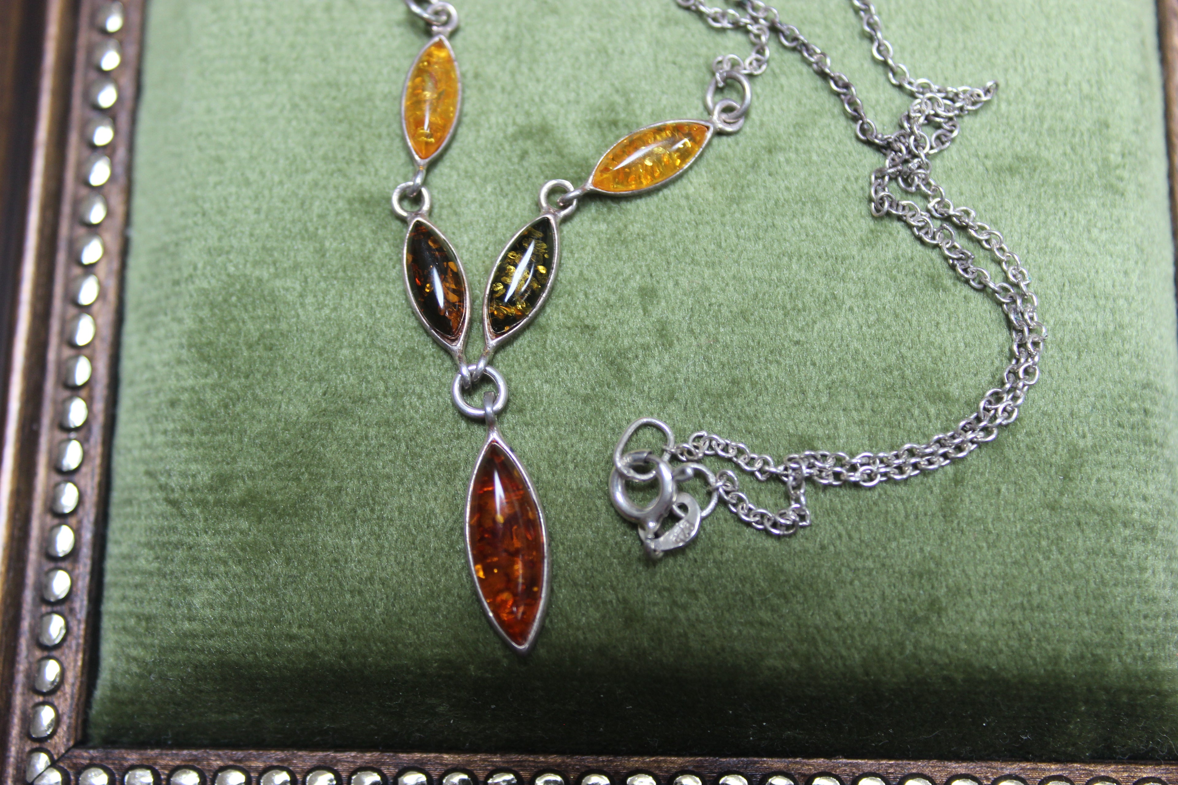 Vintage Amber and Sterling Silver Graduated Necklace