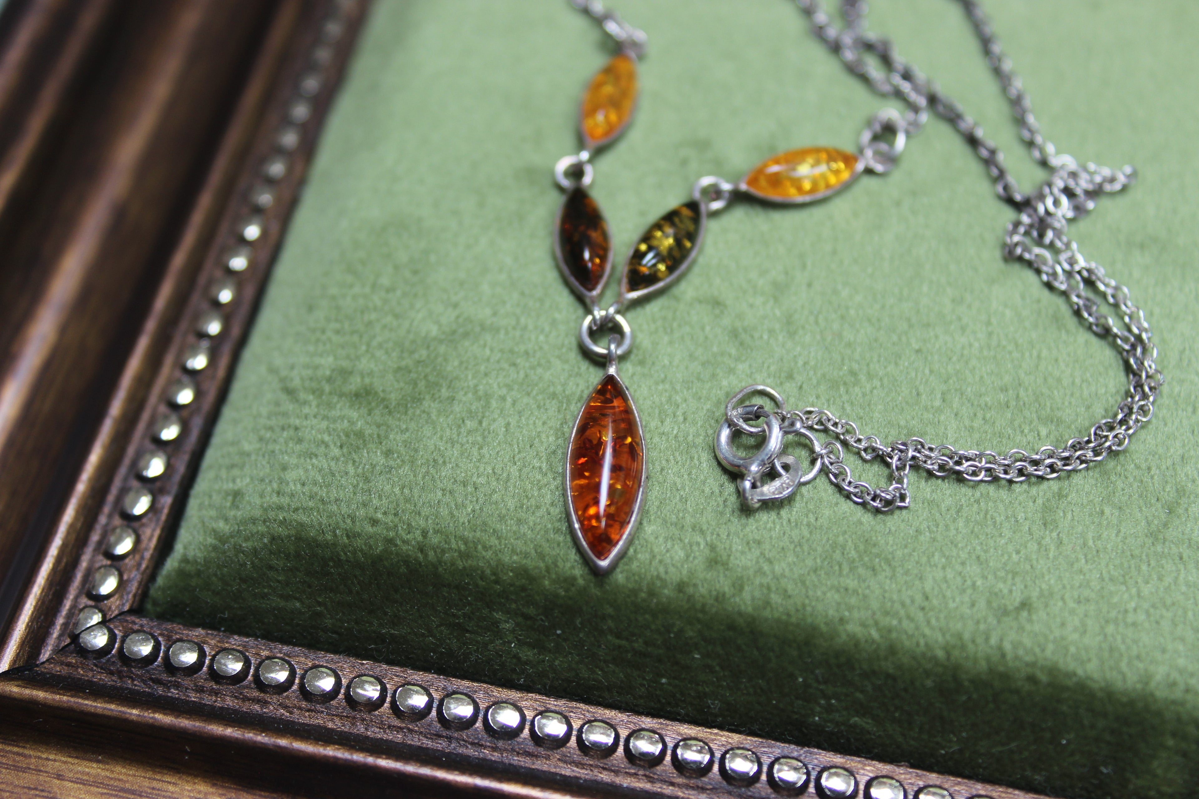 Vintage Amber and Sterling Silver Graduated Necklace