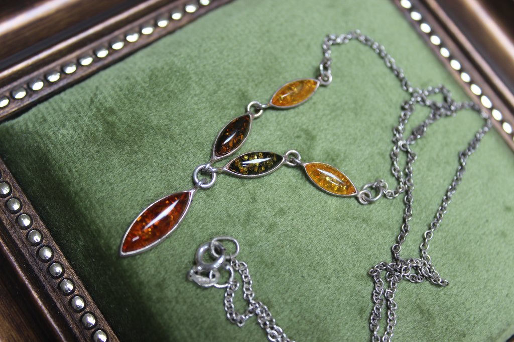 Vintage Amber and Sterling Silver Graduated Necklace