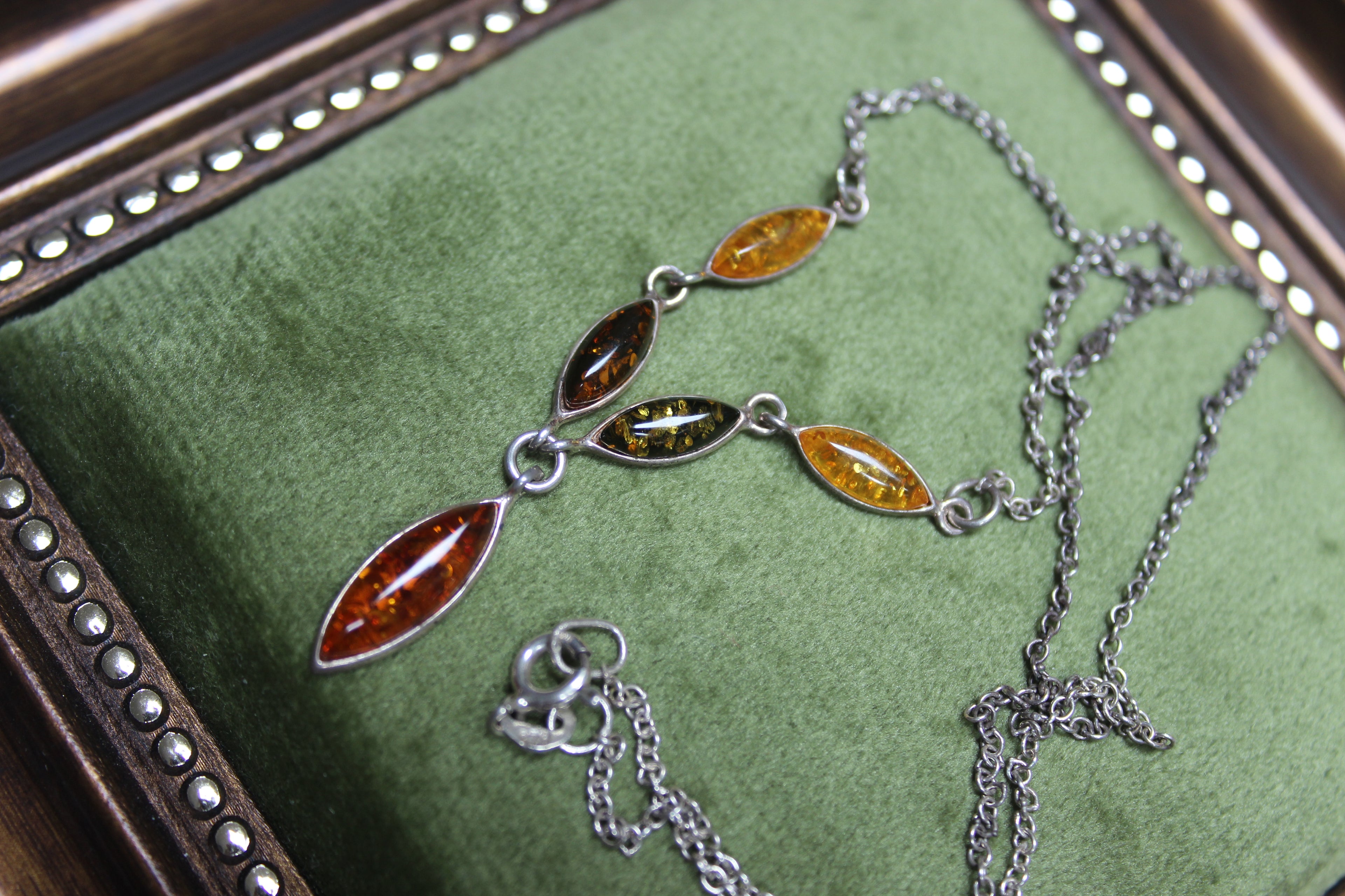 Vintage Amber and Sterling Silver Graduated Necklace