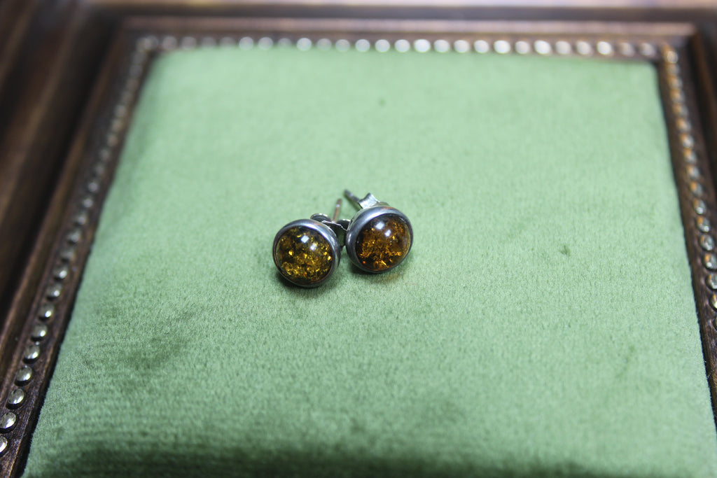 Vintage Amber and Sterling Silver Stud Earrings