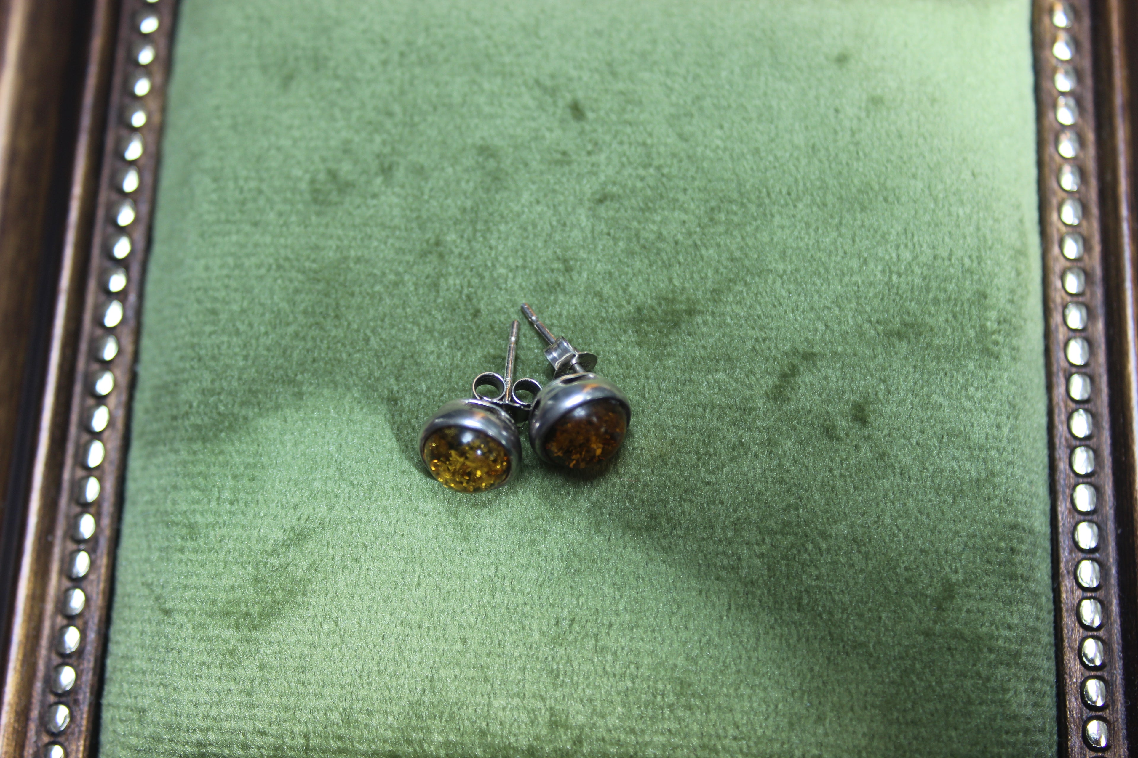 Vintage Amber and Sterling Silver Stud Earrings