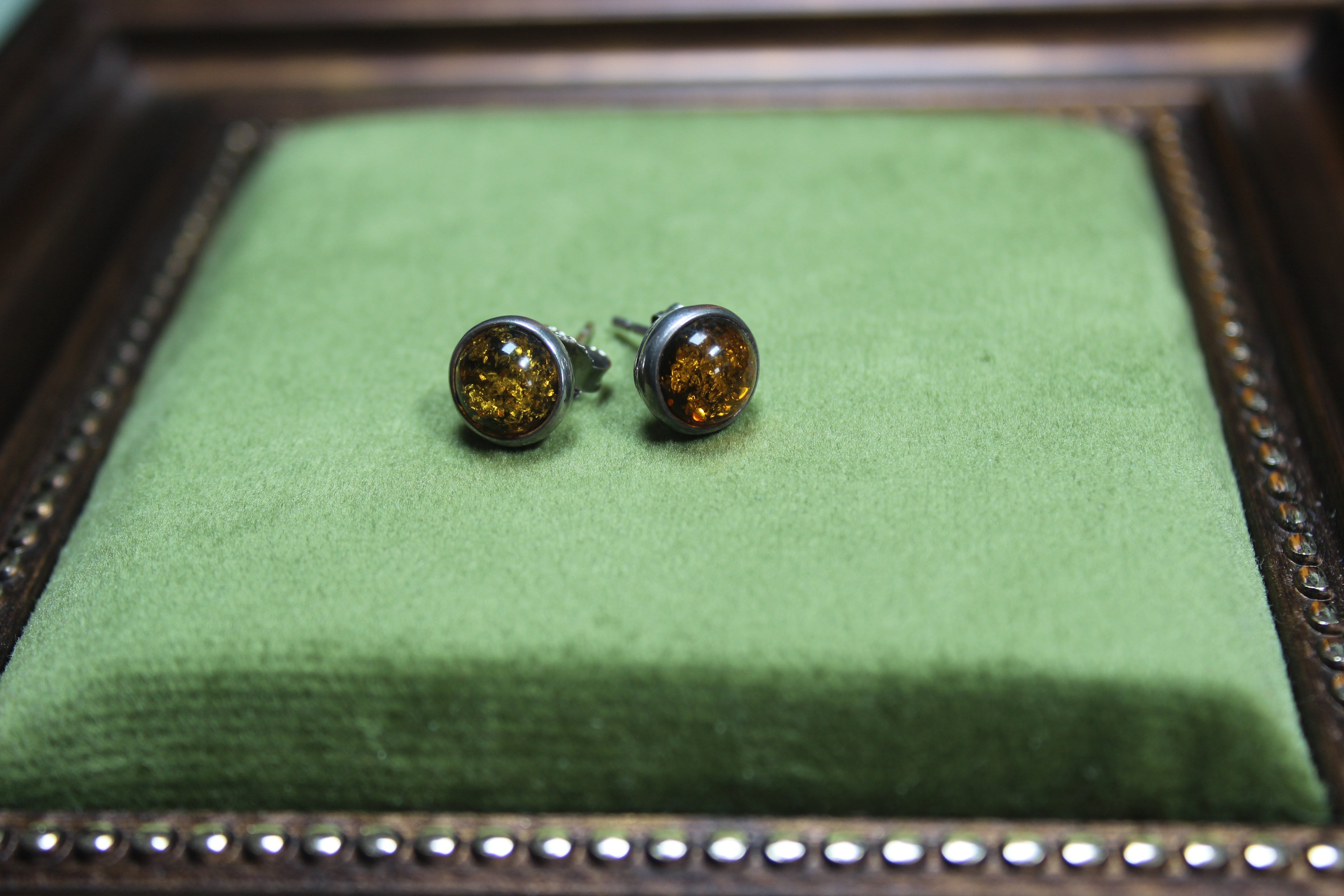 Vintage Amber and Sterling Silver Stud Earrings