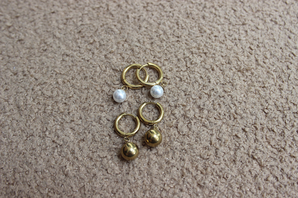 Gold Hoop Earrings with Ball Accent