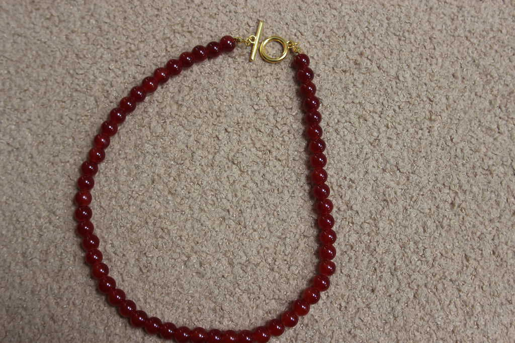 Red Beaded T-Bar Necklace