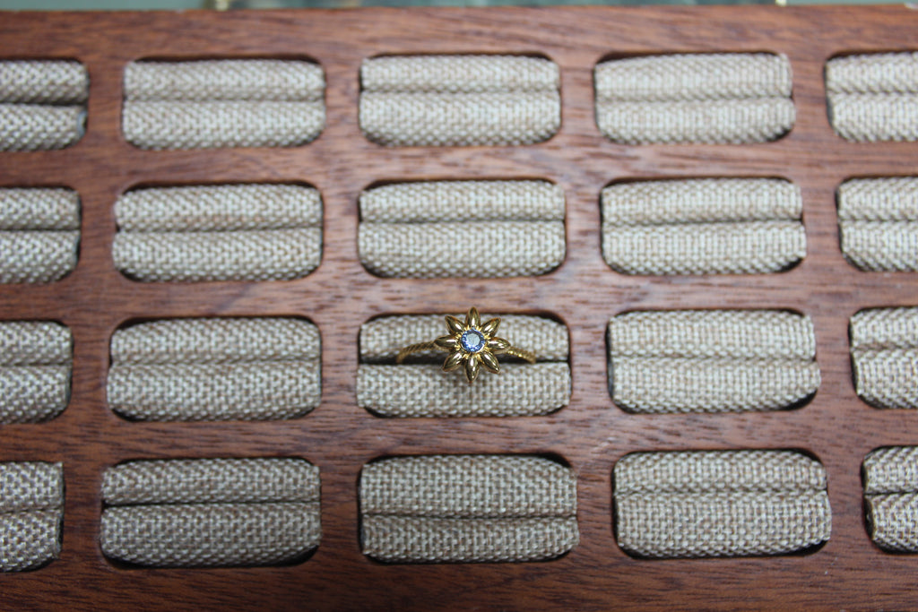 Gold Flower Ring with Blue Stone | Stainless Steel, Adjustable Size (detail) – The Nook
