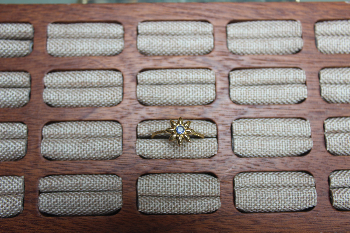 Gold Flower Ring with Blue Stone | Stainless Steel, Adjustable Size (detail) – The Nook