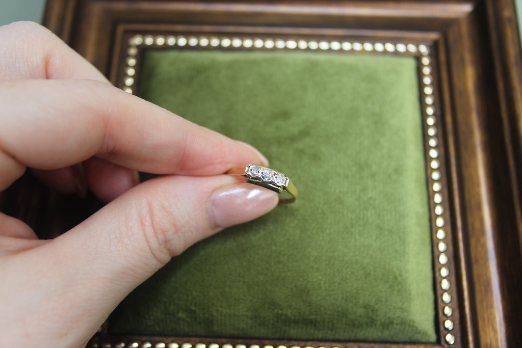 Vintage 9ct Gold Diamond Trio Ring (close-up) – The Nook