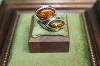 Silver Statement Two-Tone Amber Ring
