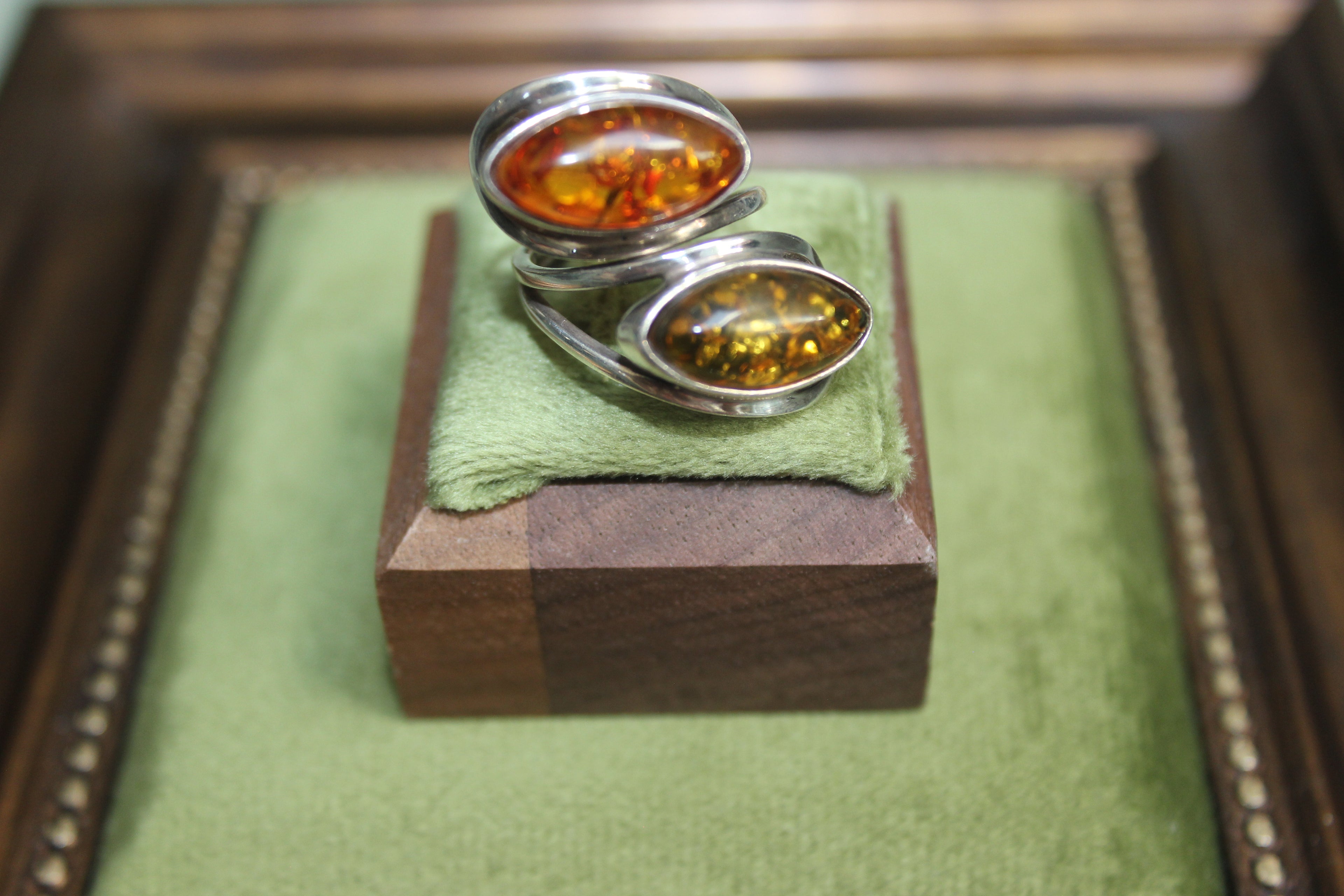 Silver Statement Two-Tone Amber Ring