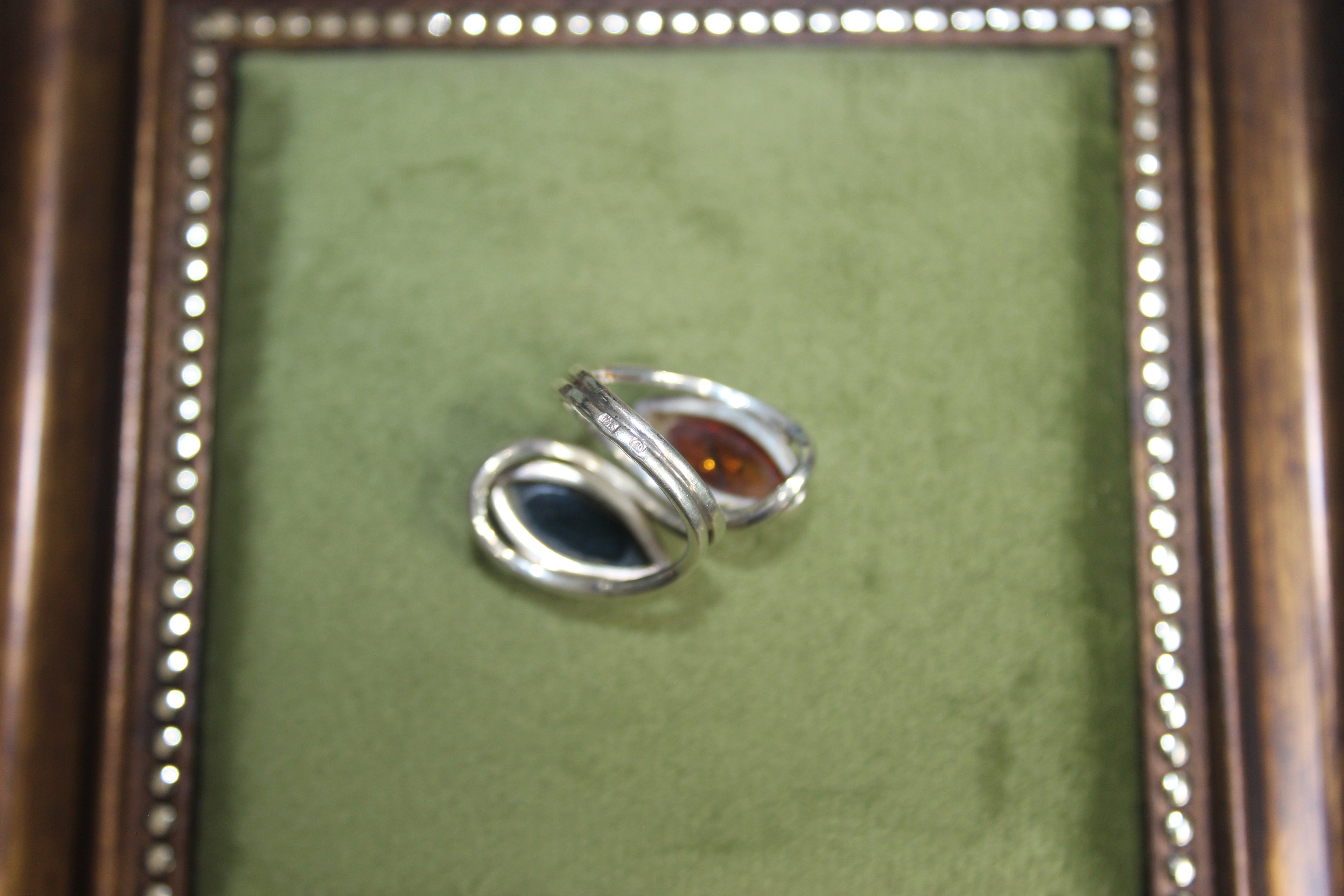 Silver Statement Two-Tone Amber Ring