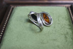 Silver Statement Two-Tone Amber Ring