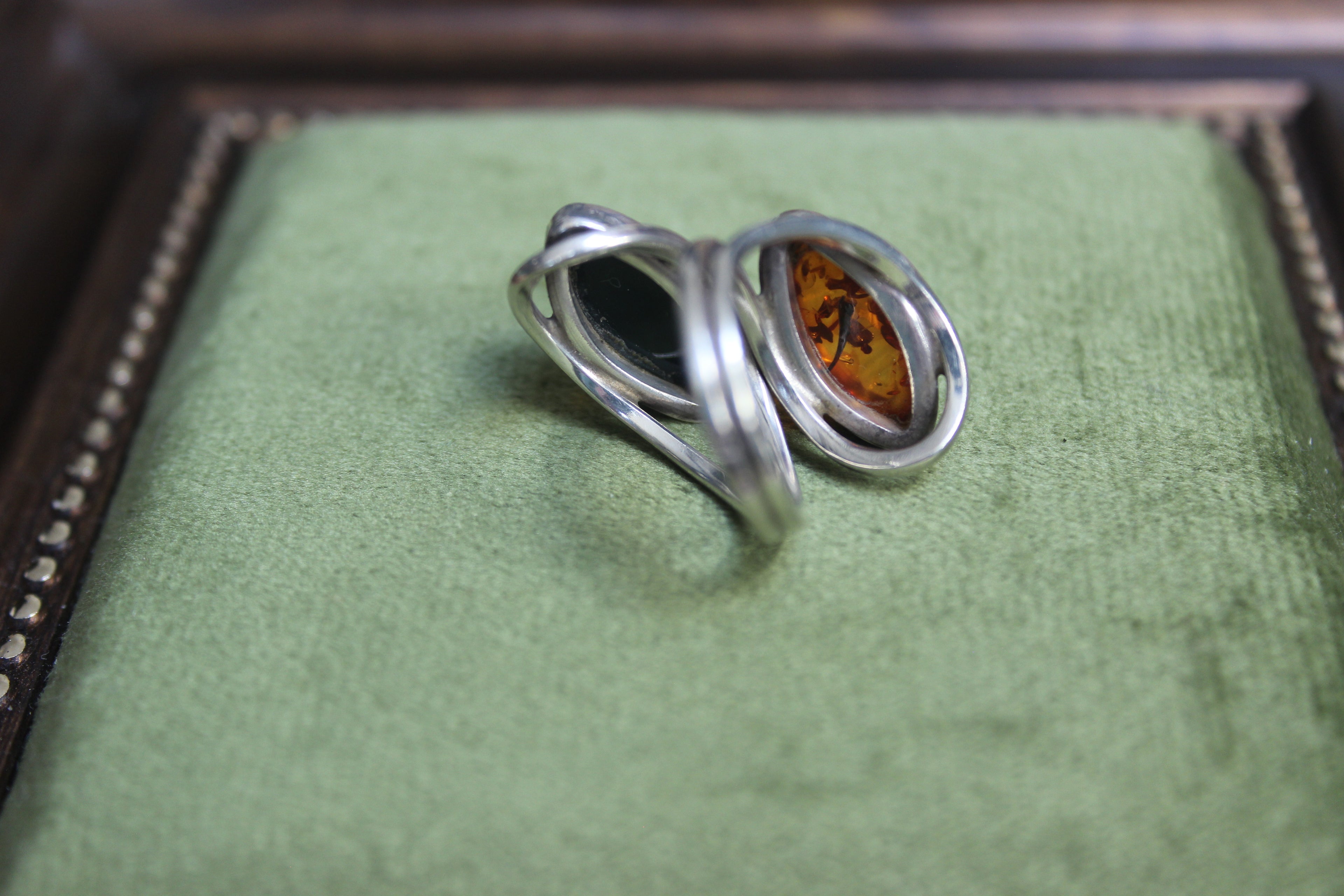 Silver Statement Two-Tone Amber Ring
