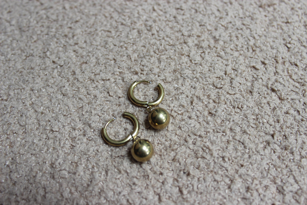 Gold Hoop Earrings with Ball Accent