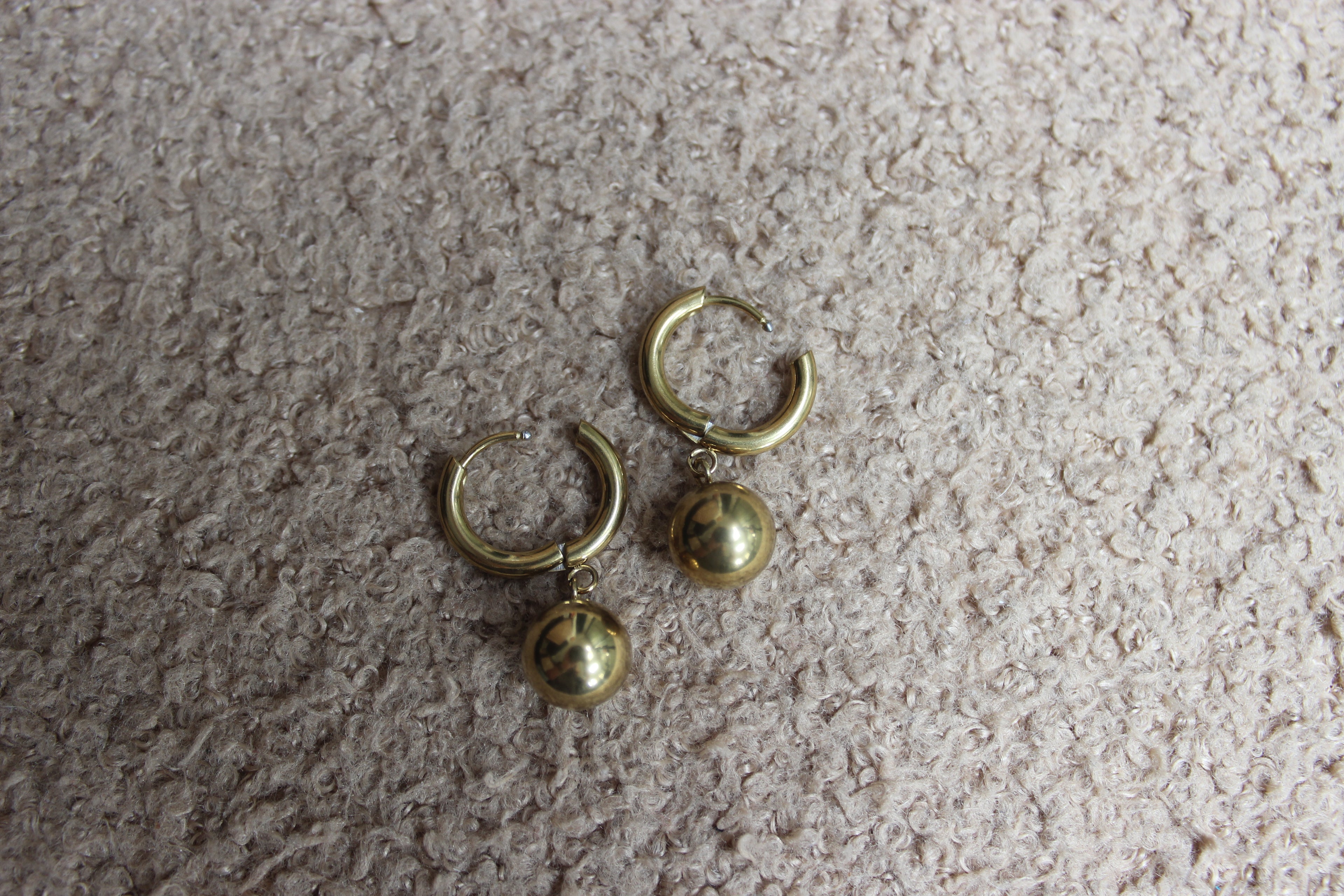 Gold Hoop Earrings with Ball Accent