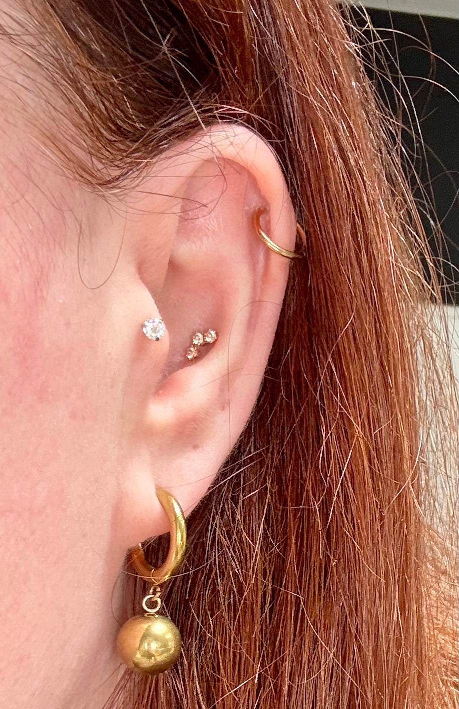 Gold Hoop Earrings with Ball Accent