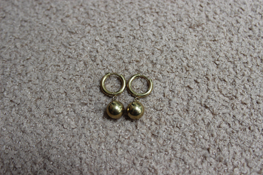 Gold Hoop Earrings with Ball Accent