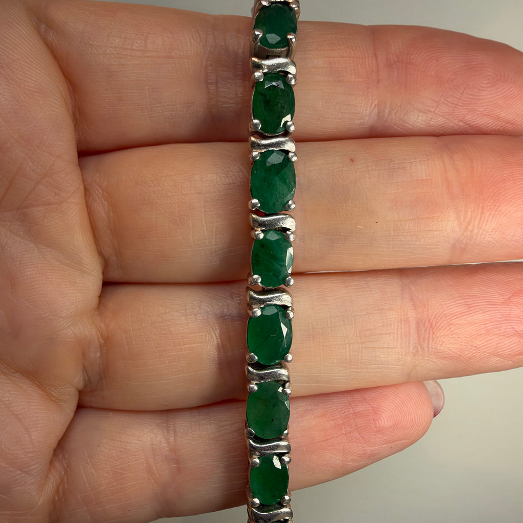 Vintage Sterling Silver Green Onyx Tennis Bracelet