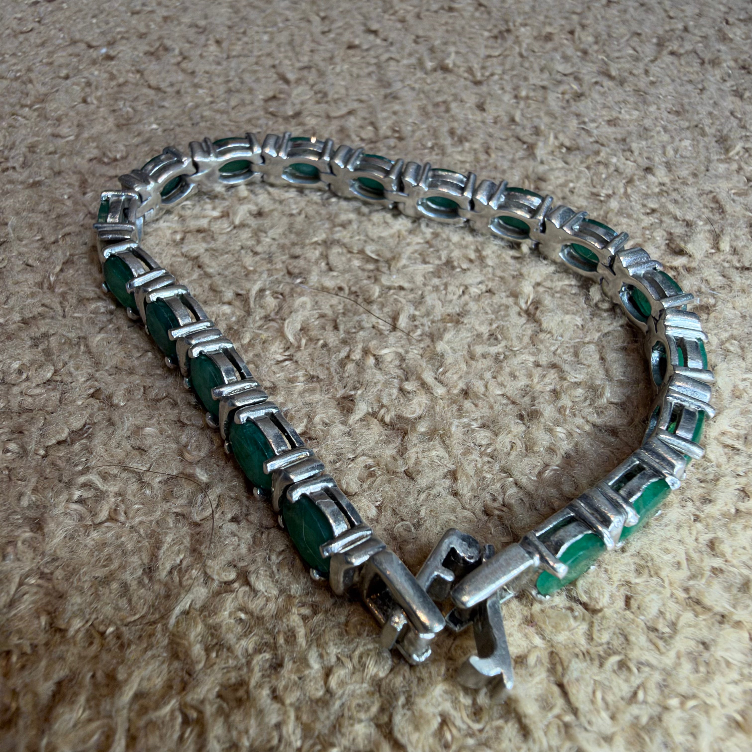 Vintage Sterling Silver Green Onyx Tennis Bracelet