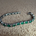 Vintage Sterling Silver Green Onyx Tennis Bracelet