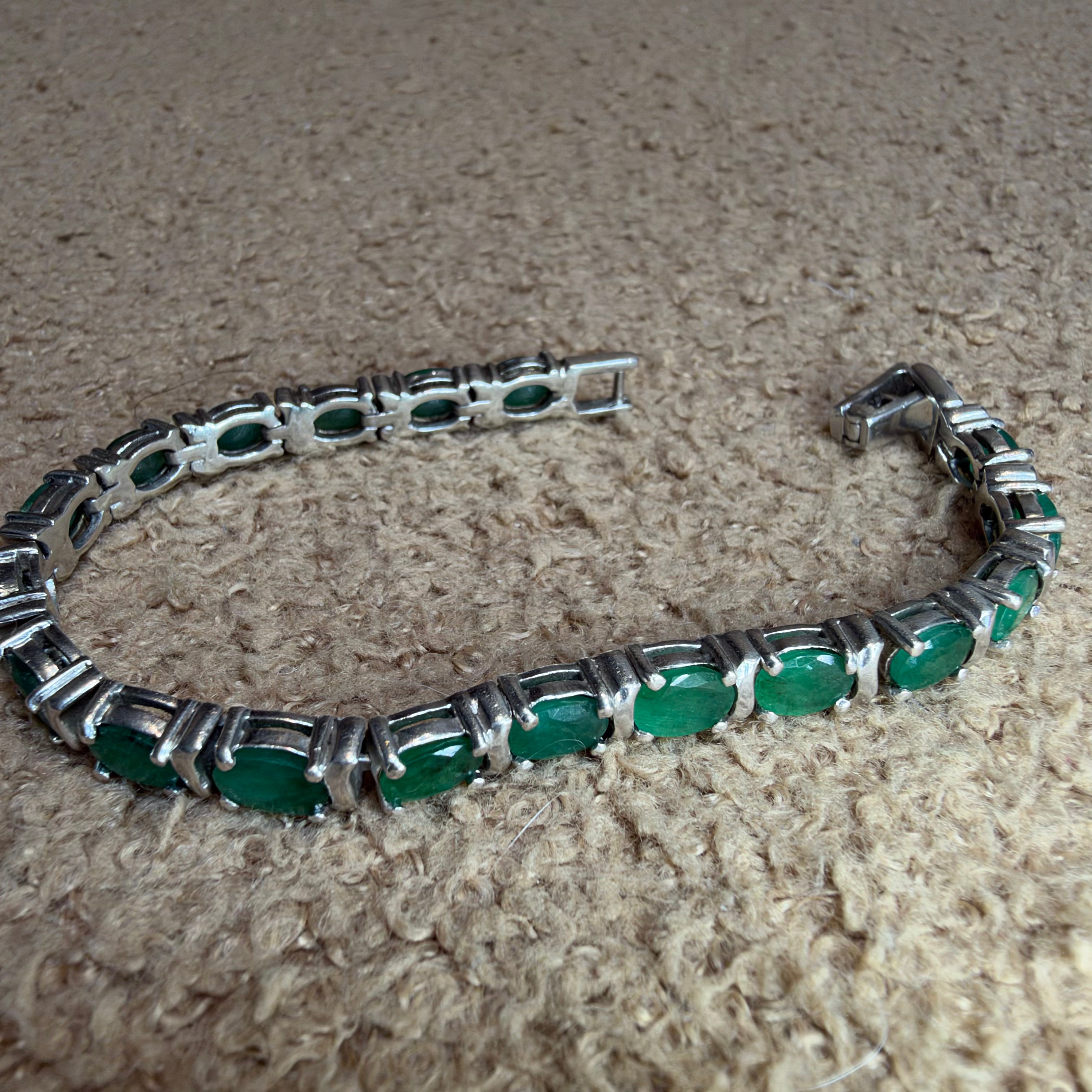 Vintage Sterling Silver Green Onyx Tennis Bracelet