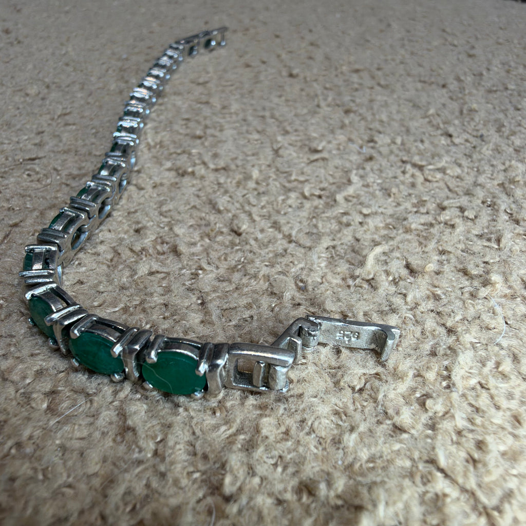 Vintage Sterling Silver Green Onyx Tennis Bracelet
