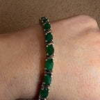 Vintage Sterling Silver Green Onyx Tennis Bracelet