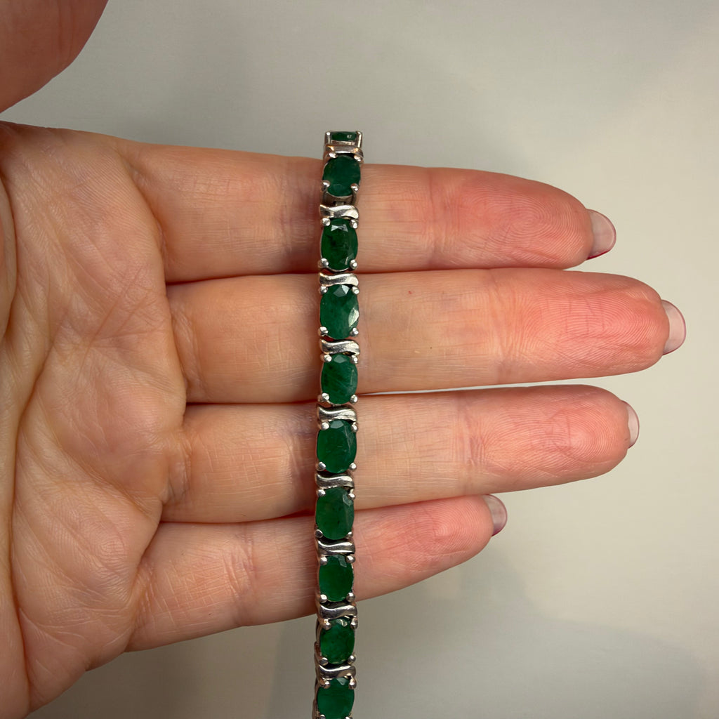 Vintage Sterling Silver Green Onyx Tennis Bracelet
