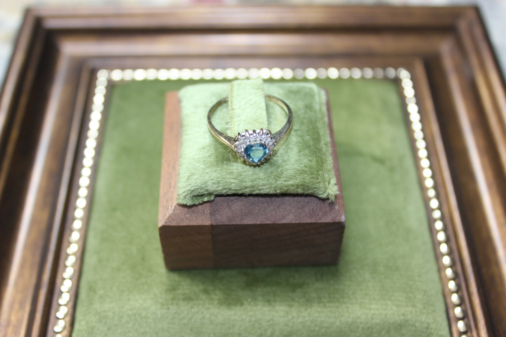 9ct Yellow Gold Heart Cluster Ring with Swiss Topaz & Clear Stones | 375 Hallmark