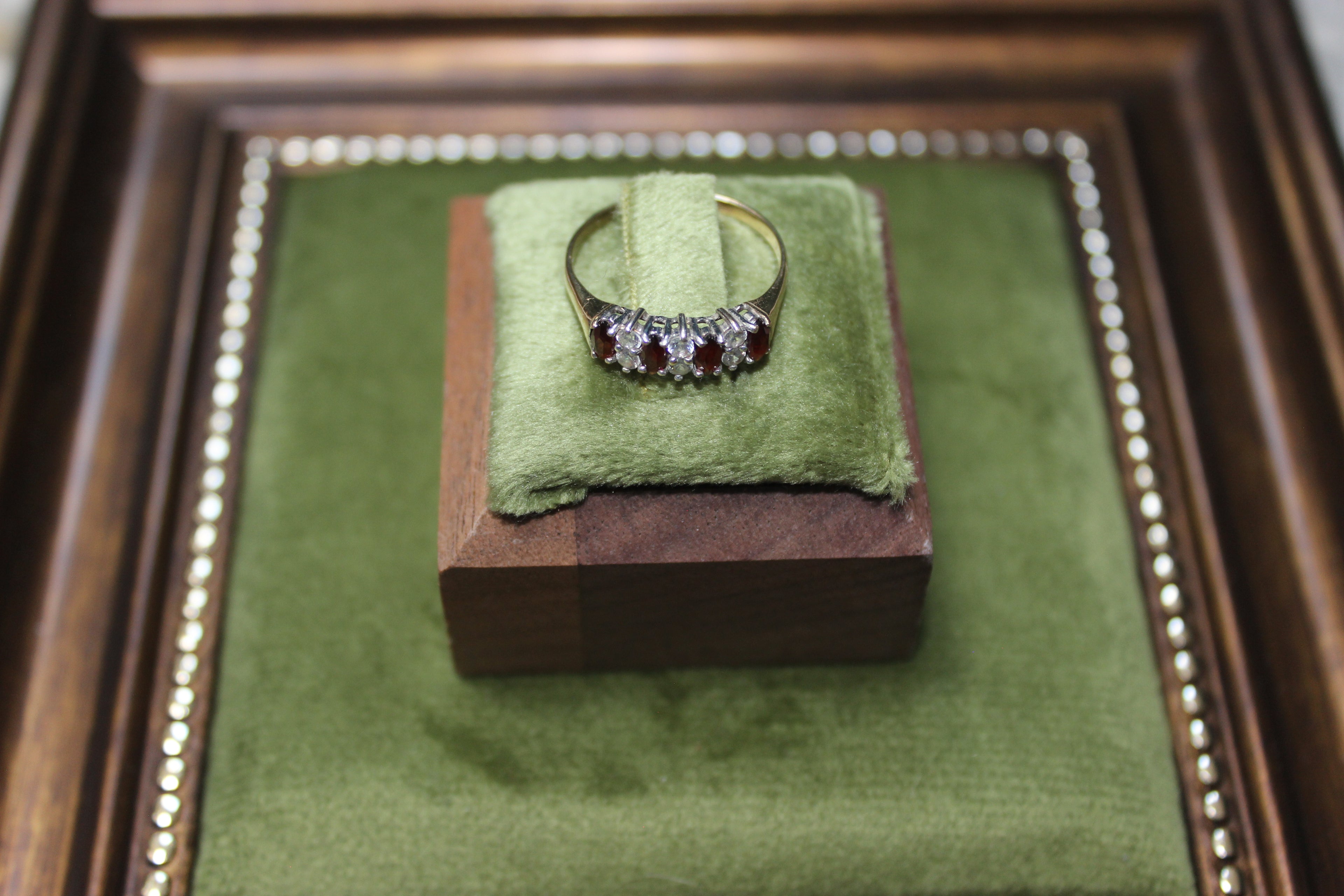 9ct Yellow Gold Garnet & Clear Stone Eternity Cocktail Ring