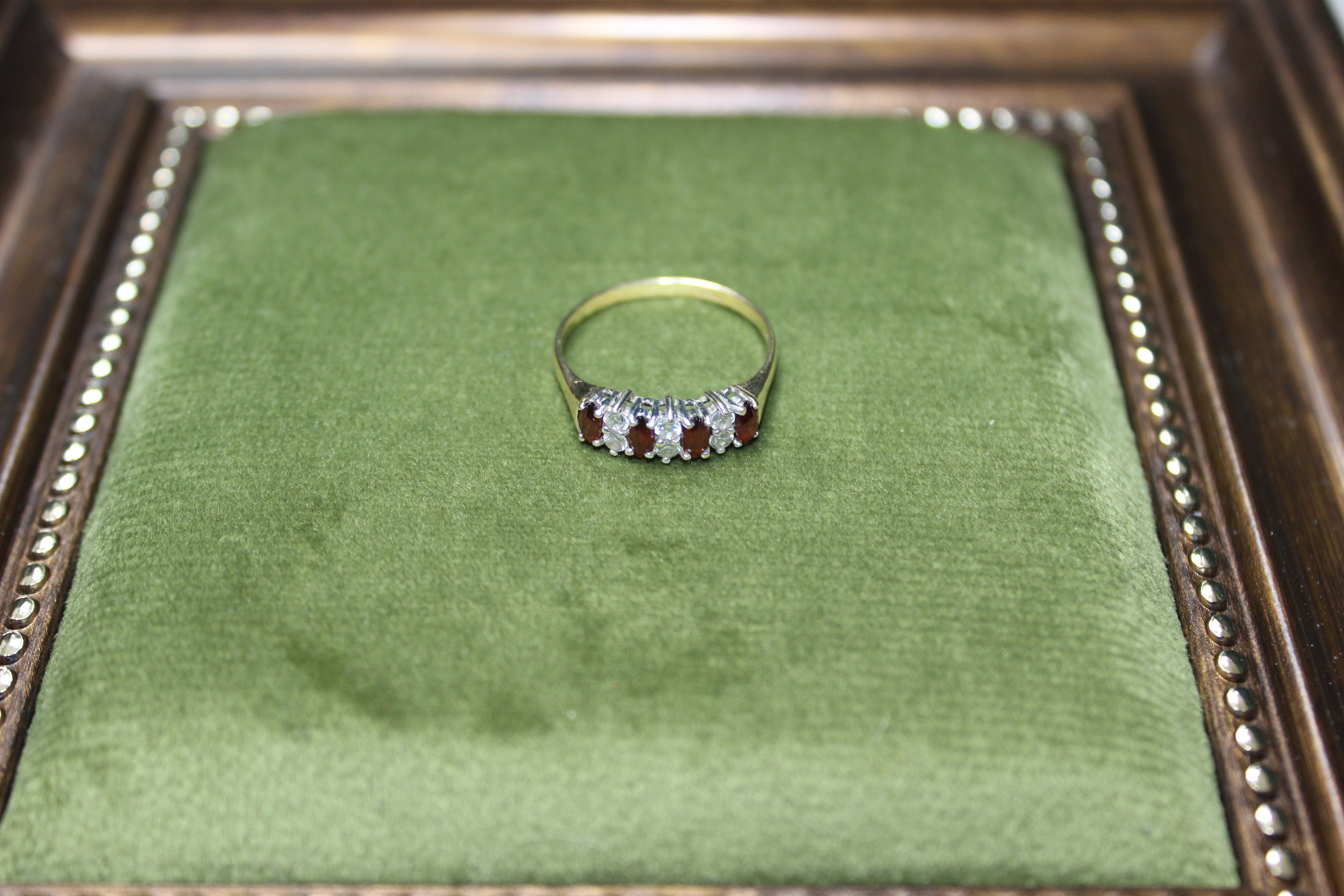 9ct Yellow Gold Garnet & Clear Stone Eternity Cocktail Ring