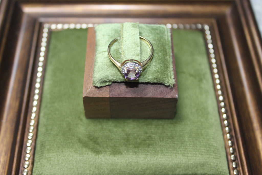9ct Yellow Gold Amethyst & Clear Stone Cluster Ring