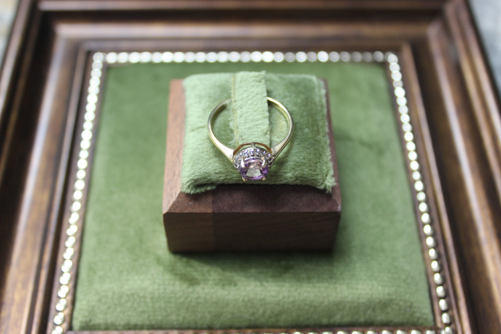 9ct Yellow Gold Amethyst & Clear Stone Cluster Ring