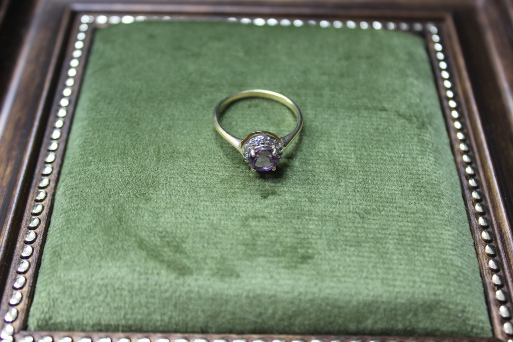 9ct Yellow Gold Amethyst & Clear Stone Cluster Ring