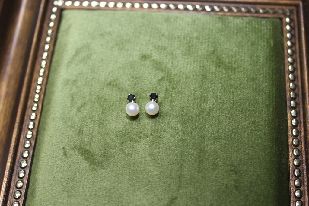 9ct Gold Cultured Pearl & Sapphire Stud Earrings