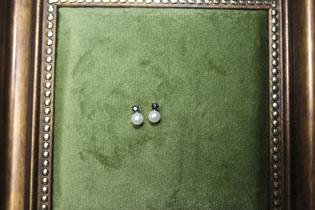 9ct Gold Cultured Pearl & Sapphire Stud Earrings