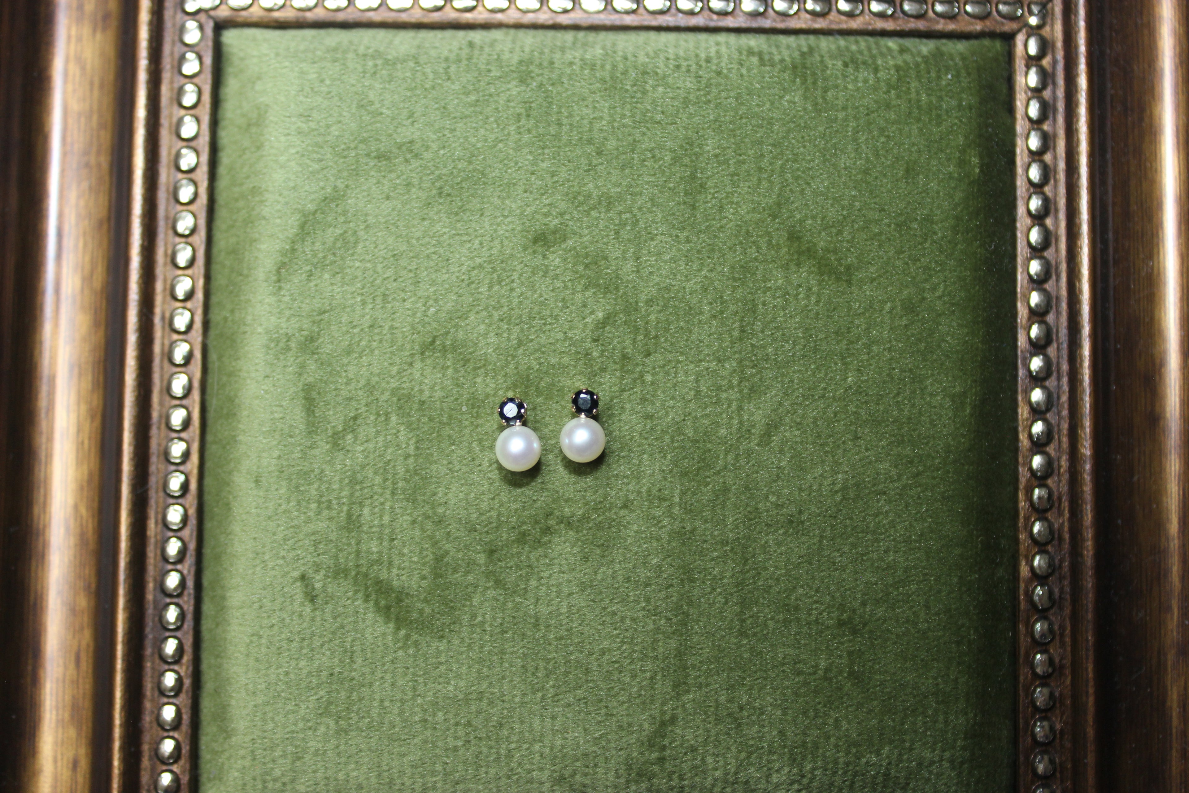 9ct Gold Cultured Pearl & Sapphire Stud Earrings