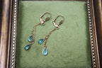 Vintage Gold Drop Chain Earrings with Blue Stones