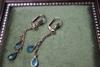 Vintage Gold Drop Chain Earrings with Blue Stones