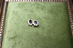 Vintage Flower Stud Earrings with Navy Stone & Cubic Zirconia