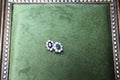 Vintage Flower Stud Earrings with Navy Stone & Cubic Zirconia
