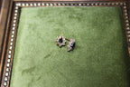 Vintage Flower Stud Earrings with Navy Stone & Cubic Zirconia
