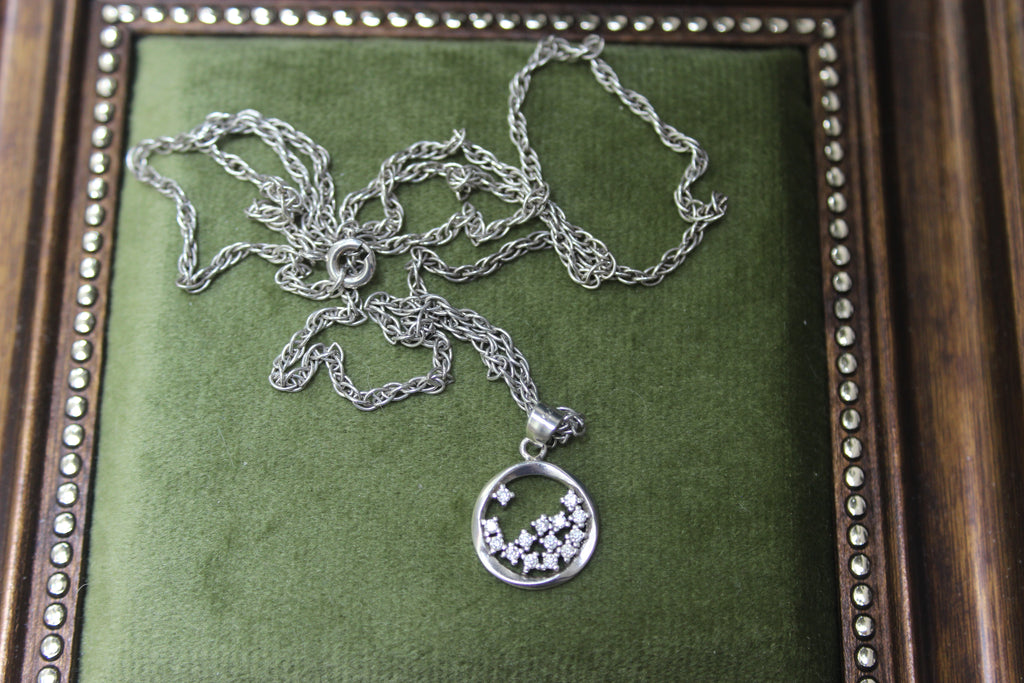 Sterling Silver Rope Chain Necklace with Floating Cubic Zirconia Circle Pendant